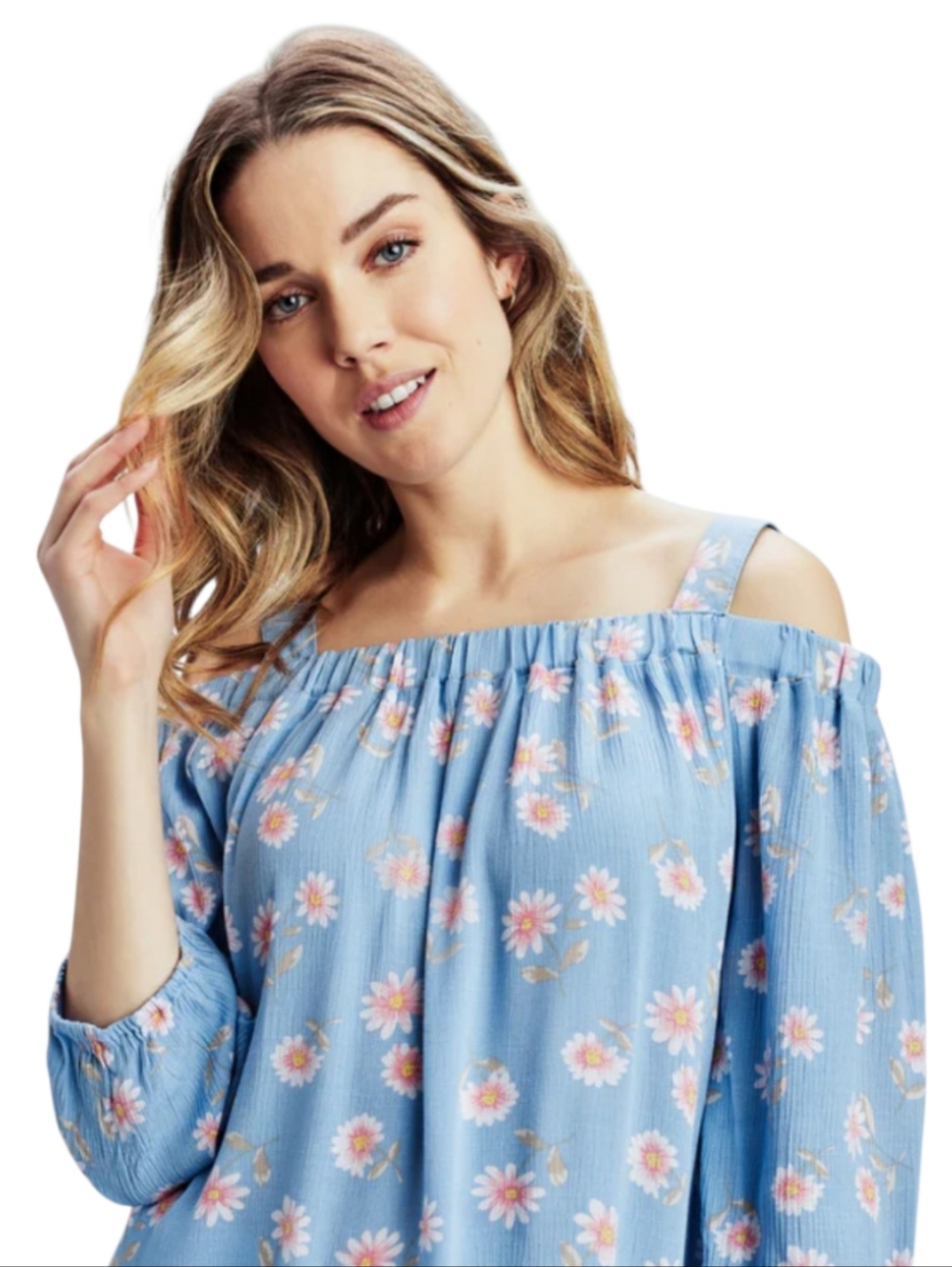 M🌸Off-Shoulder Bohemiam Romantic Blue Floral Blouse Tunic
